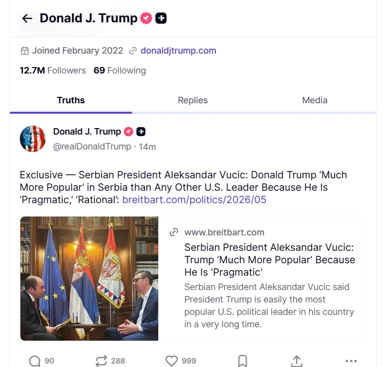 Tramp citirao Vučića