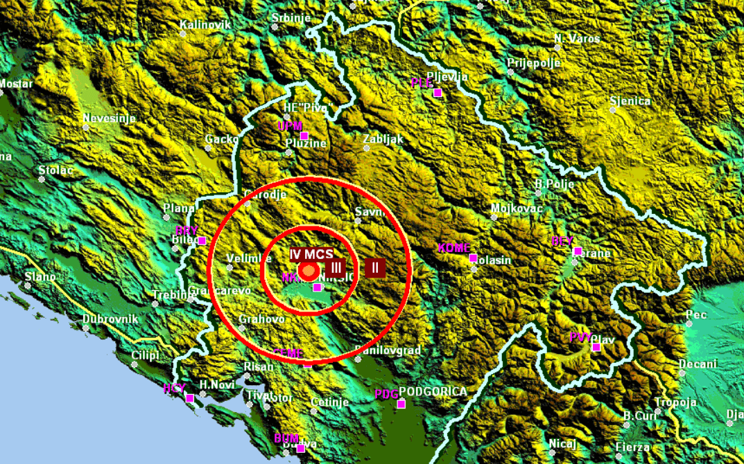Слабији земљотрес у околини Никшића