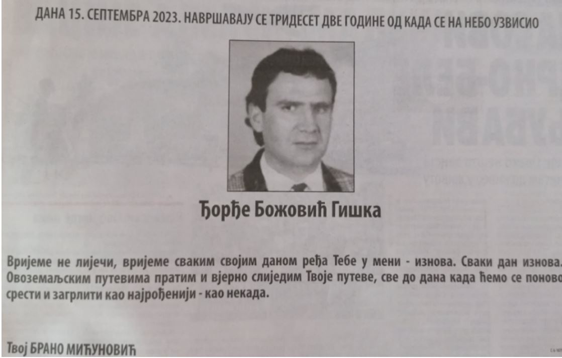 NISAM TE MOGAO SAČUVATI Brano Mićunović dao čitulju Giški: "Zauvijek tvoj brat..." (FOTO)